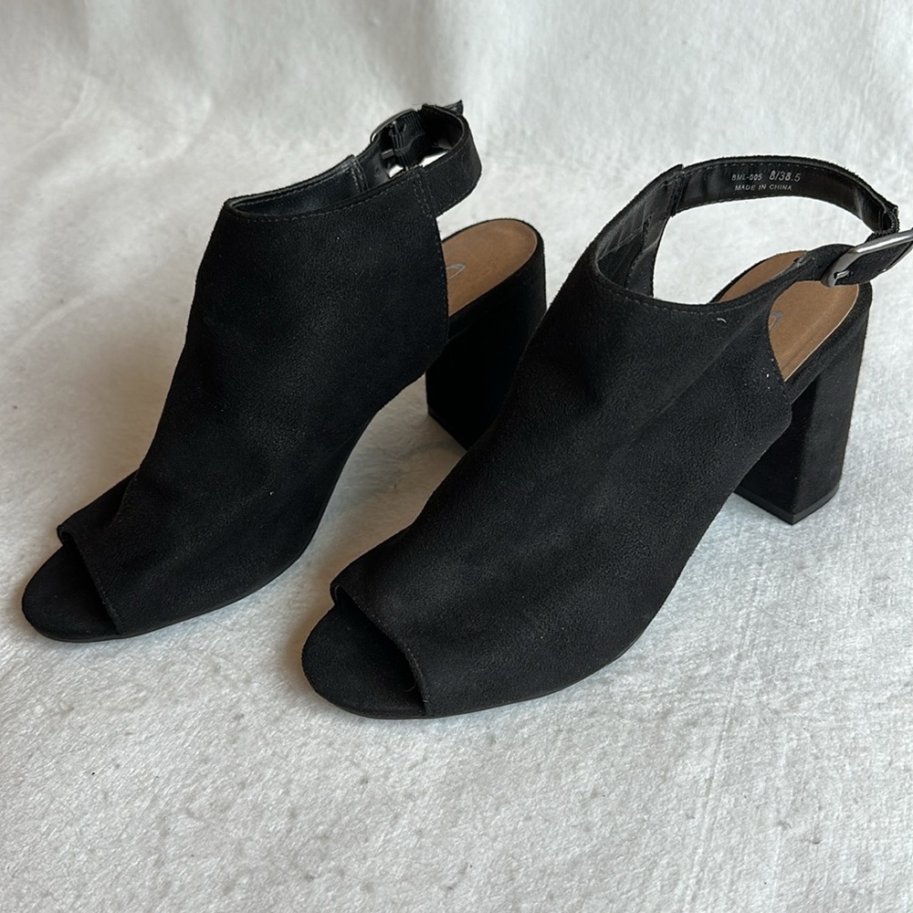 CL by Laundry Black Bestie Peep-Toe Open Heel Ankle Bootie Sandal Size 8
